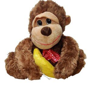 Midwood Brands Plush Monkey Stuffed Animal Brown Red Bow Banana Toy Cuddly 9"